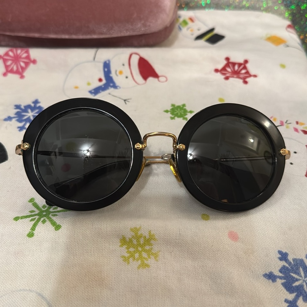 Miu Miu Sunglasses Black with Gold frames Includes pink case - Picture 10 of 10